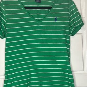 Ralph Lauren Green Striped V-Neck Tee